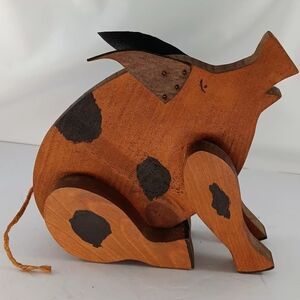 Wooden Pig Spotted Sitting